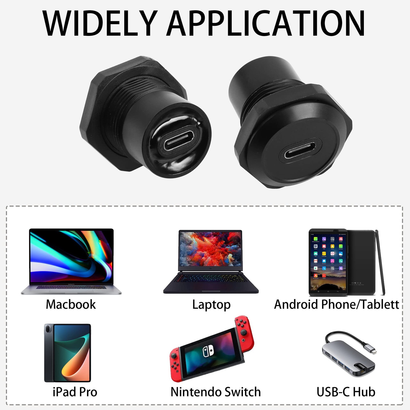 USB C Panel Threaded Fixed Mount Coupler Converter Adapter USB 3.1 Type C Fem...