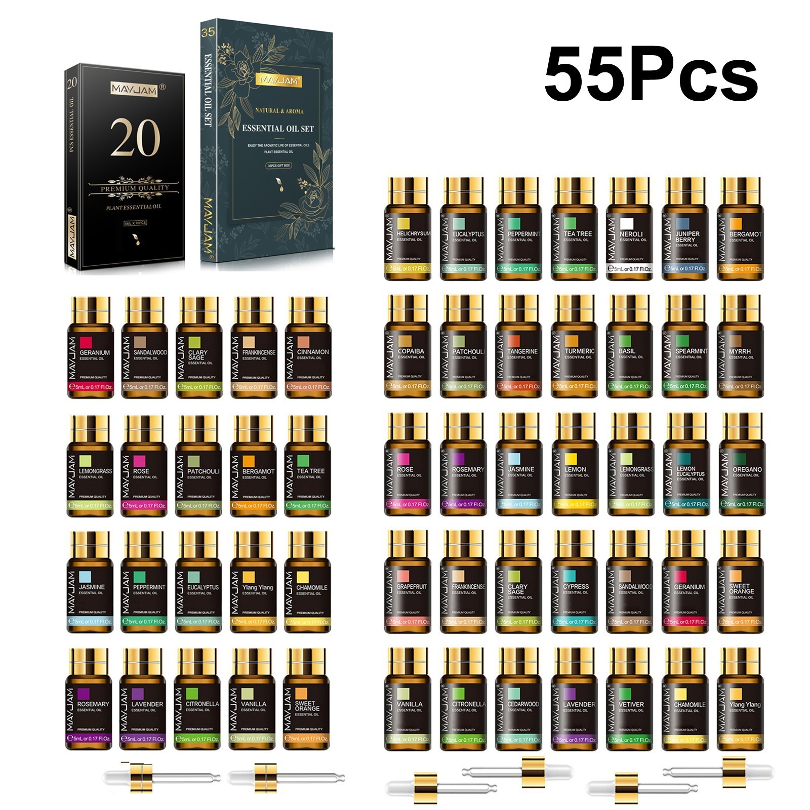 MAYJAM 55Pcs Essential Oil Set Aromatherapy Gift Kit 100% Pure Oils for Diffuser
