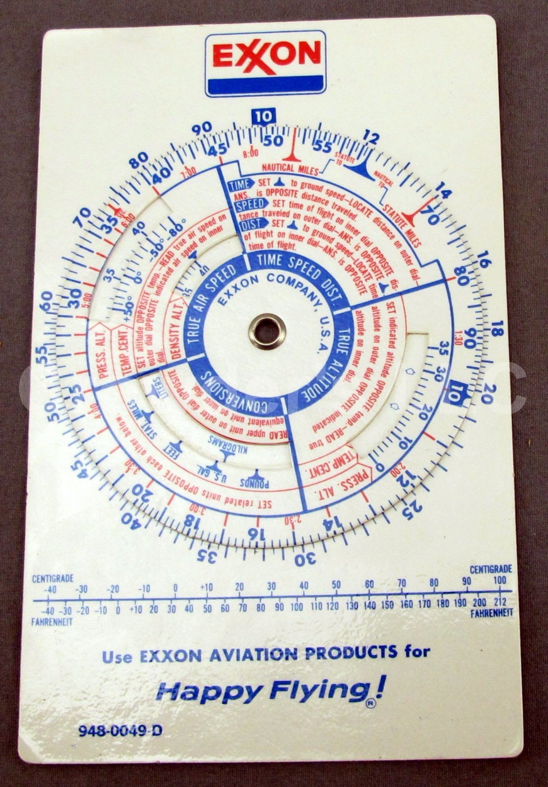 Exxon Aviation Products Pilot's Conversion Disc Wheel Flight Plan Sequence