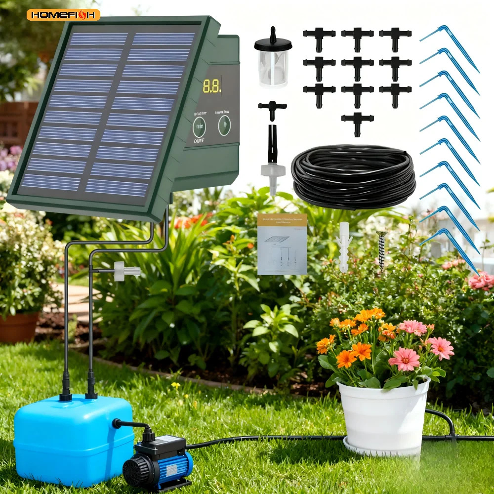 Solar Powered Automatic Drip Irrigation System Kit DIY Garden Plant Watering