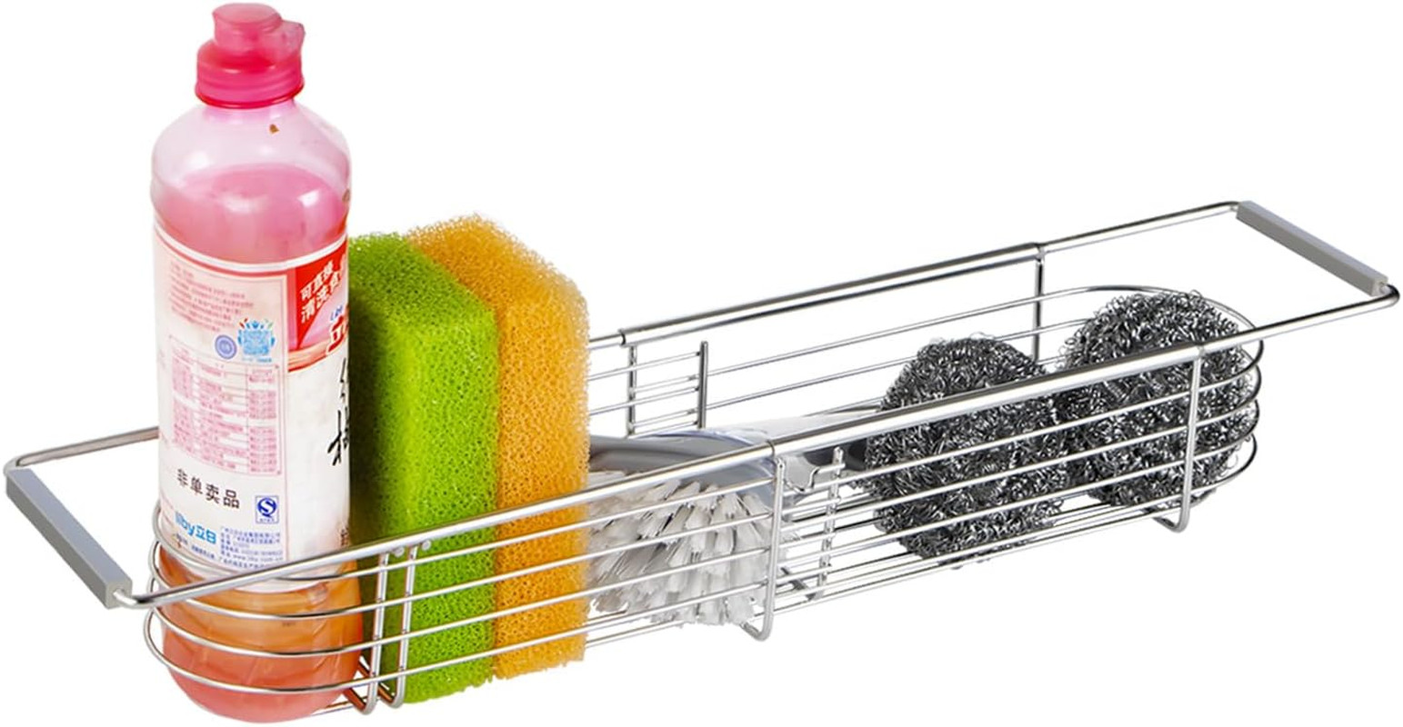 Yqh Retractable Sink Drain Rack, 304Stainless Steel Expandable Sink Storage Rack