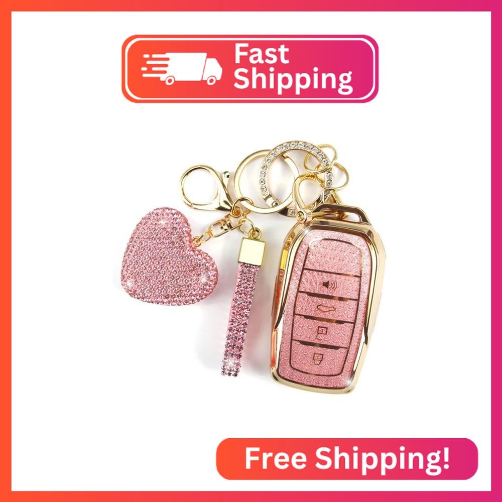 YIKECASE Key Fob Cover with Diamond Keychain Fit for Toyota Car Key Holder Compa