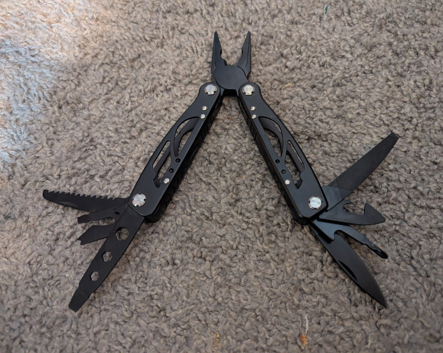 Black Folding Multi-Tool Pliers, Metal Handle/Blade,