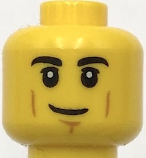 Lego New Yellow Minifigure Head Black Eyebrows Medium Nougat Cheek Lines Part