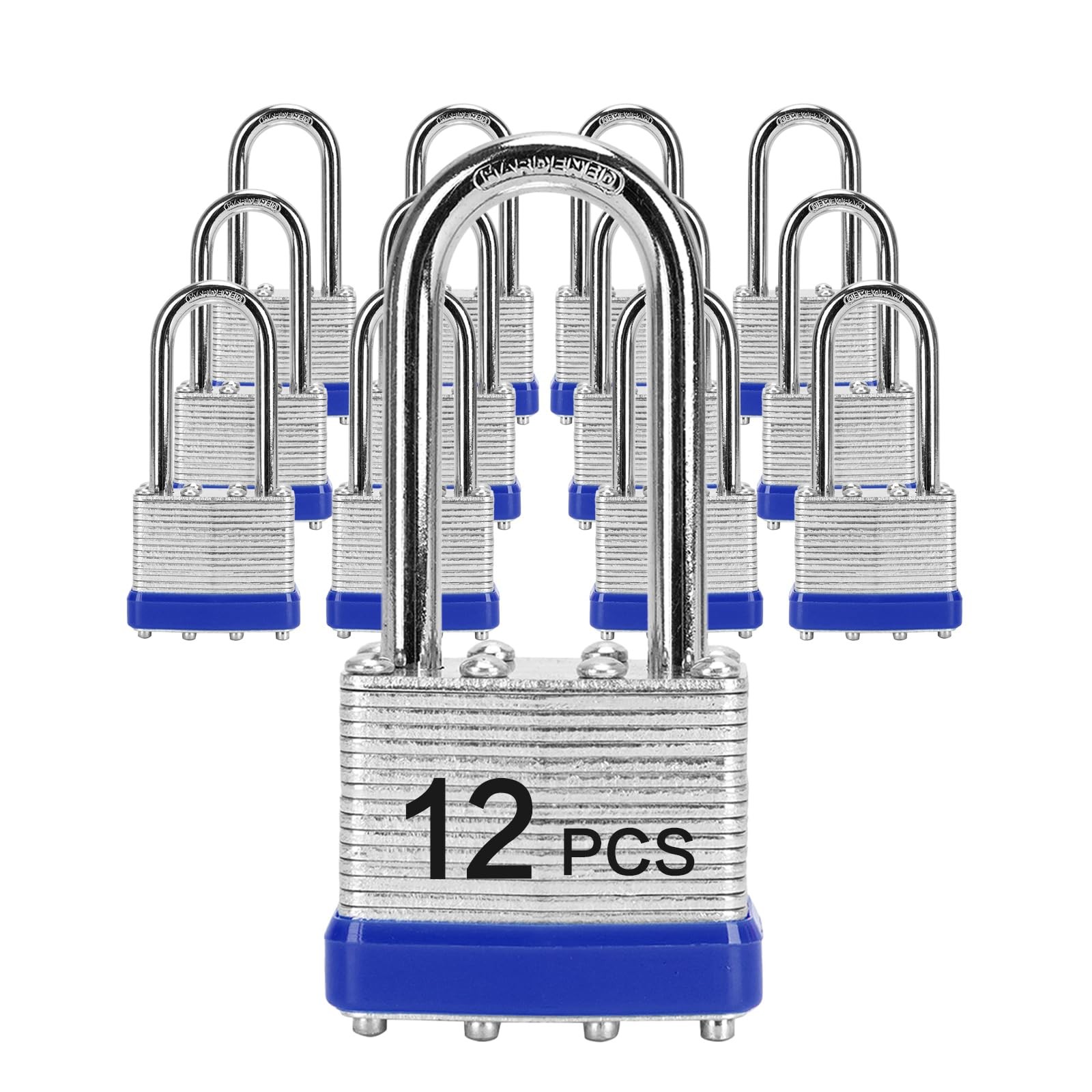 Padlocks with Same Key, LQYN 12 Pcs Laminated Keyed 12 Pack Blue, blue silver