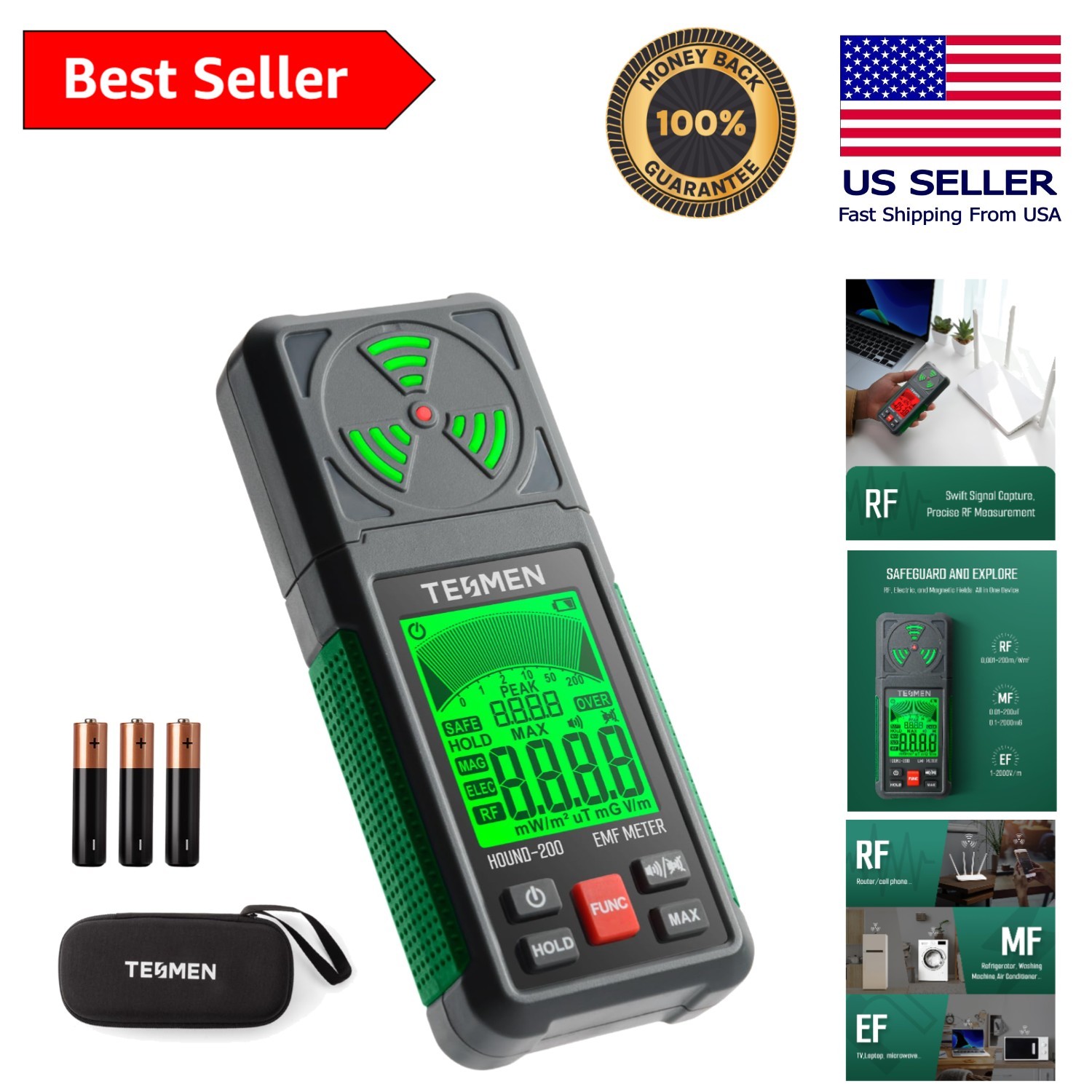 Portable Hound-200 EMF Detector: Reliable 3-in-1 Radiation Detection System