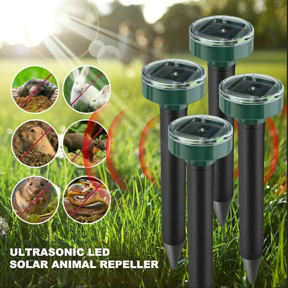 2 Pack Solar Ultrasonic Animal Repeller Pest Mole Gopher Rodent Cat Deterrent