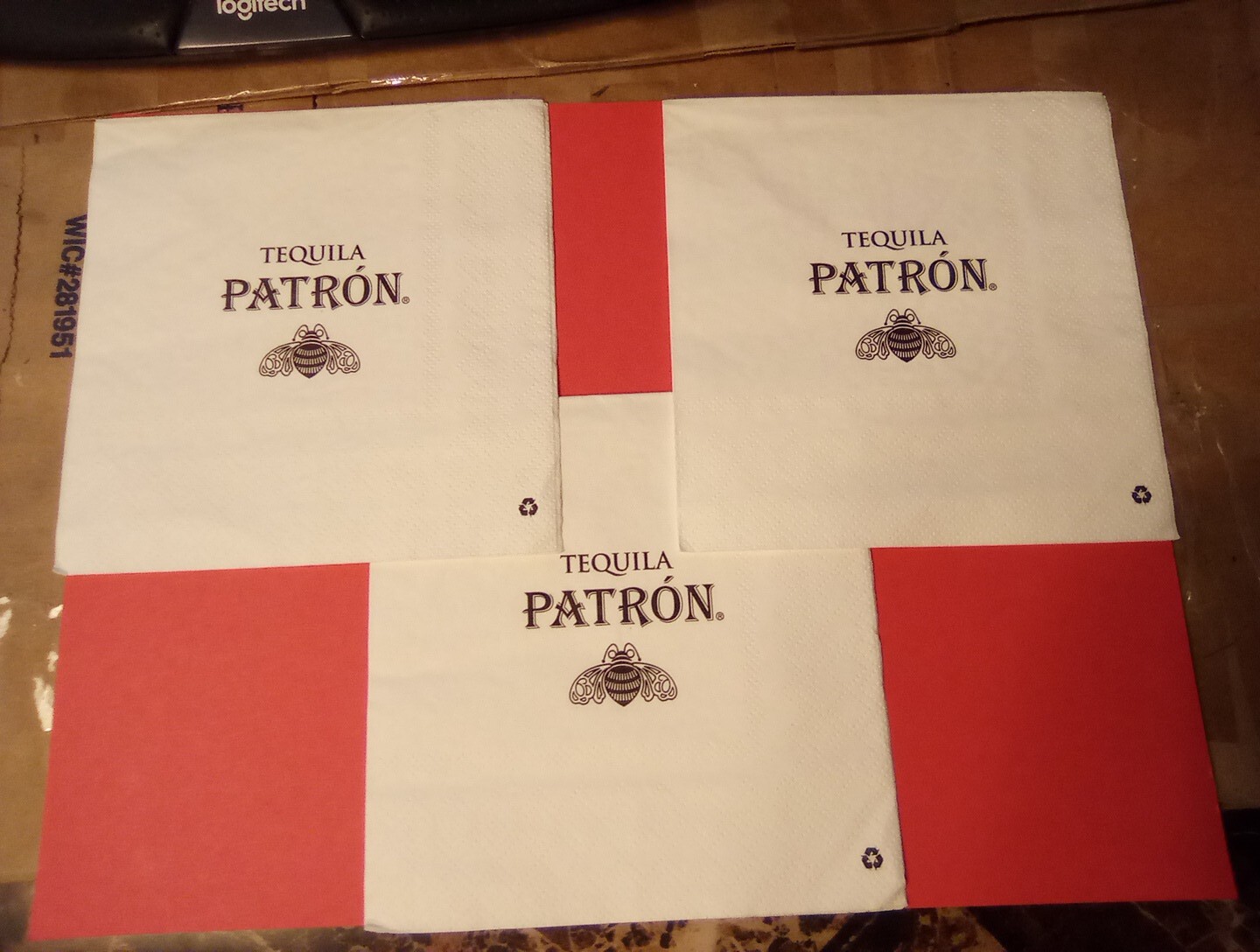 3 TEQUILA PATRON BEE LOGO NAPKINS GREAT FOR ANY COLLECTION NEW!