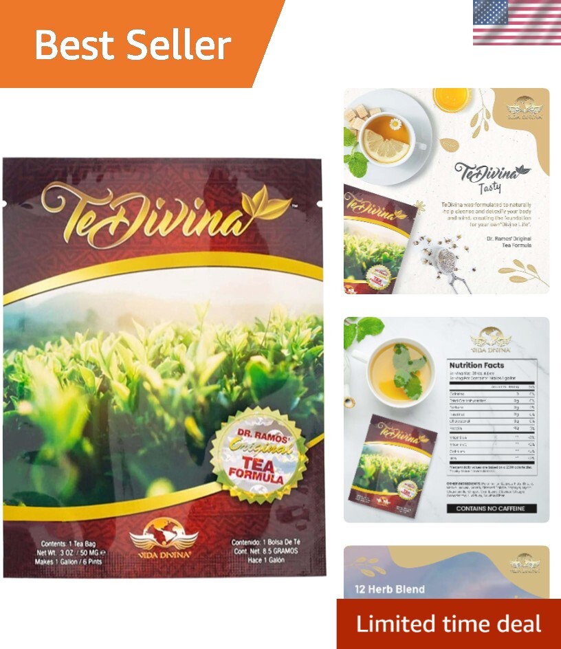 TeDivina Organic Detox Tea - 12 Herb Cleansing Blend, Caffeine Free, 0.3oz