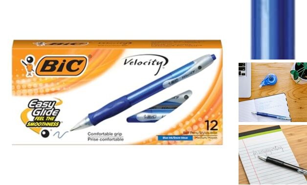 Velocity Retractable Ballpoint Pens, Medium Point (1.0 mm) Ink Pens, 12 Blue