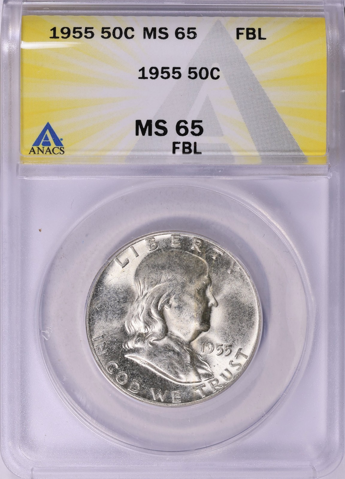 1955 FRANKLIN HALF DOLLAR ANACS MS65 FBL