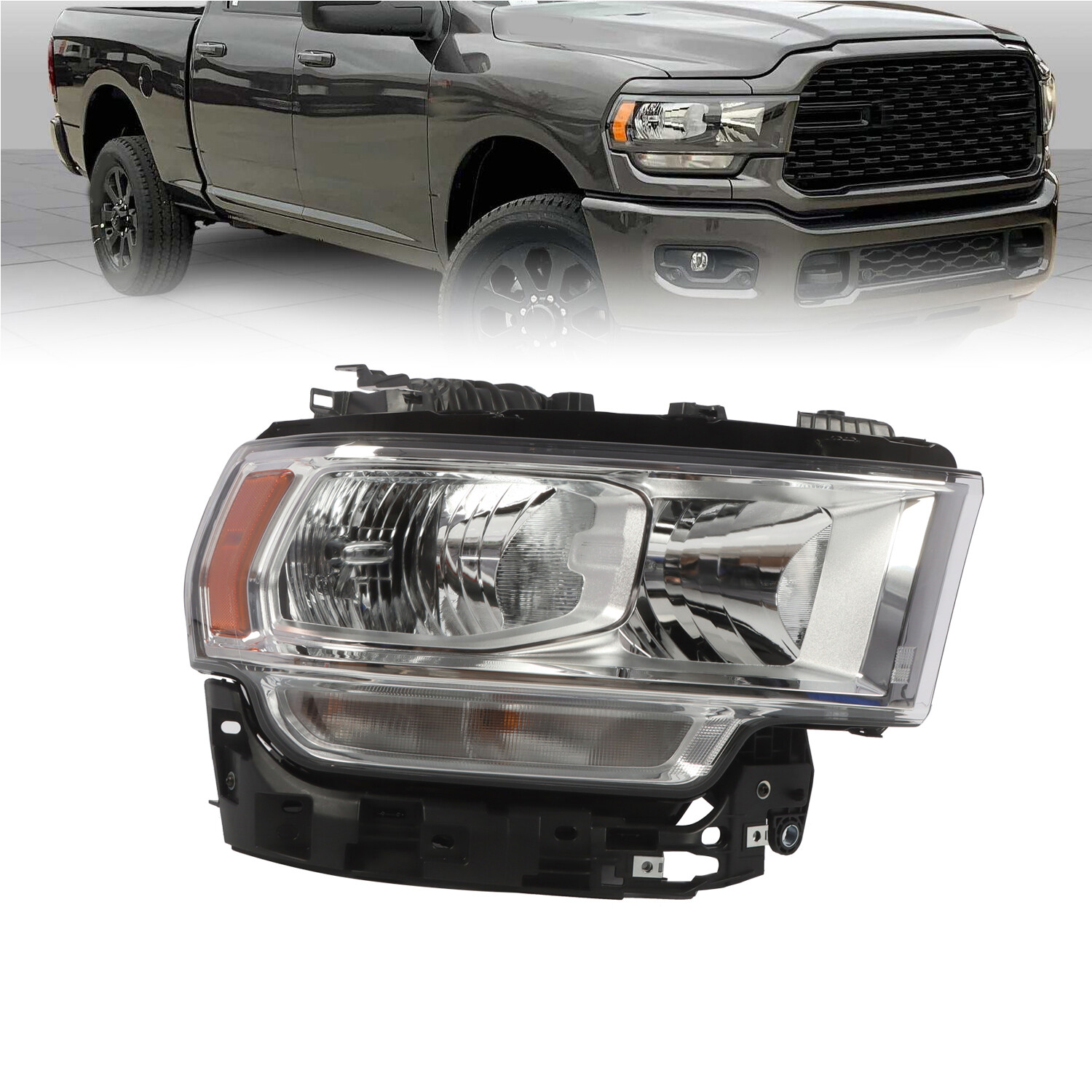 For 2019-2024 Ram 2500 3500 Headlight Headlamp Halogen Chrome Passenger Side