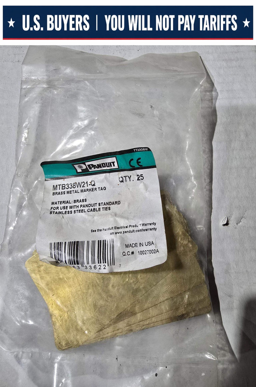 PANDUIT BRASS METAL MARKER TAGS MTB338W21-Q BAG OF 25