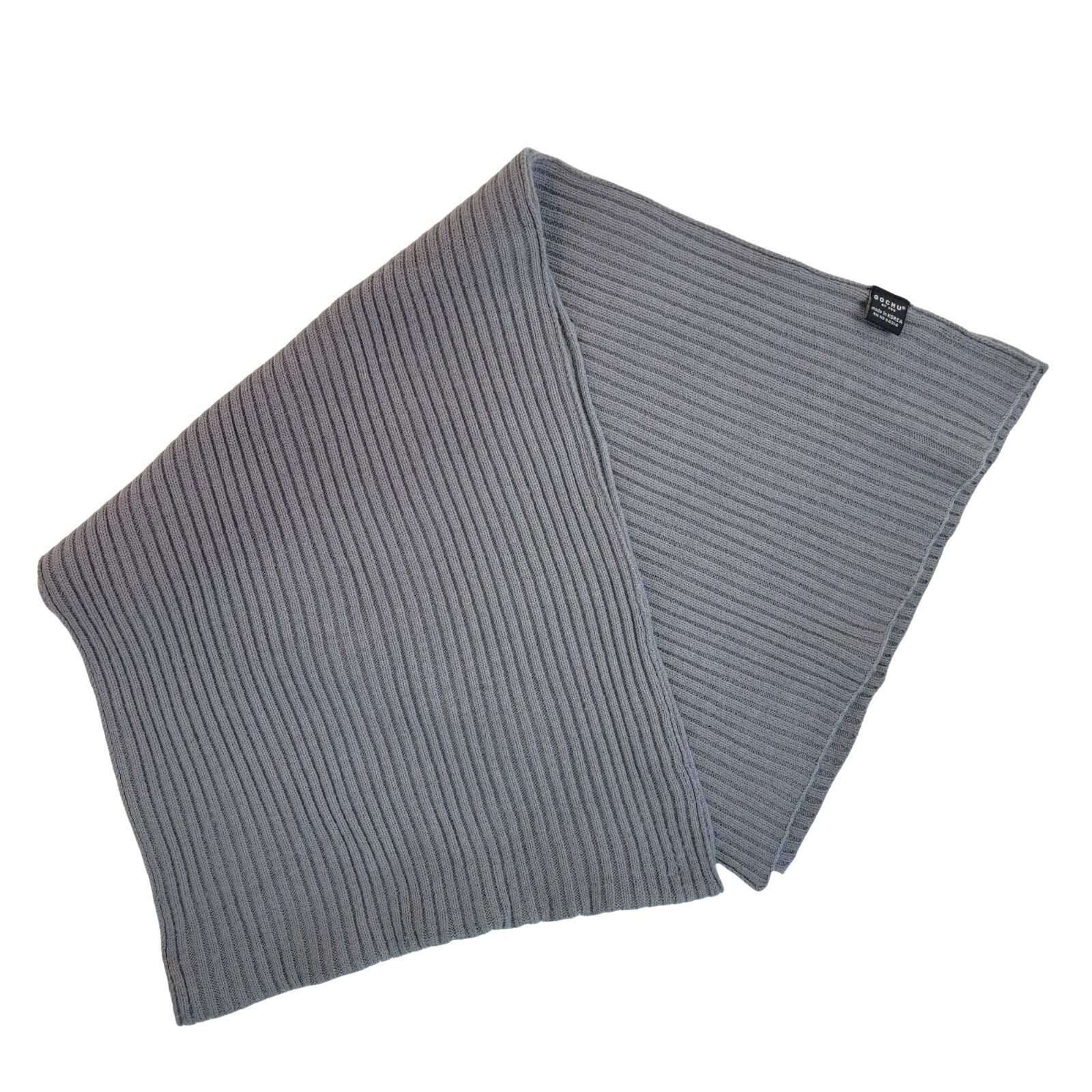 Scarf Wrap Gray Rectangle Ribbed Long Comfy Warm 14 x 64 Unisex Neutral