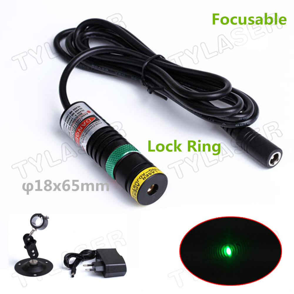 Focusable D18X65mm 520nm Direct Green Dot Laser Module with Adapter&Bracket