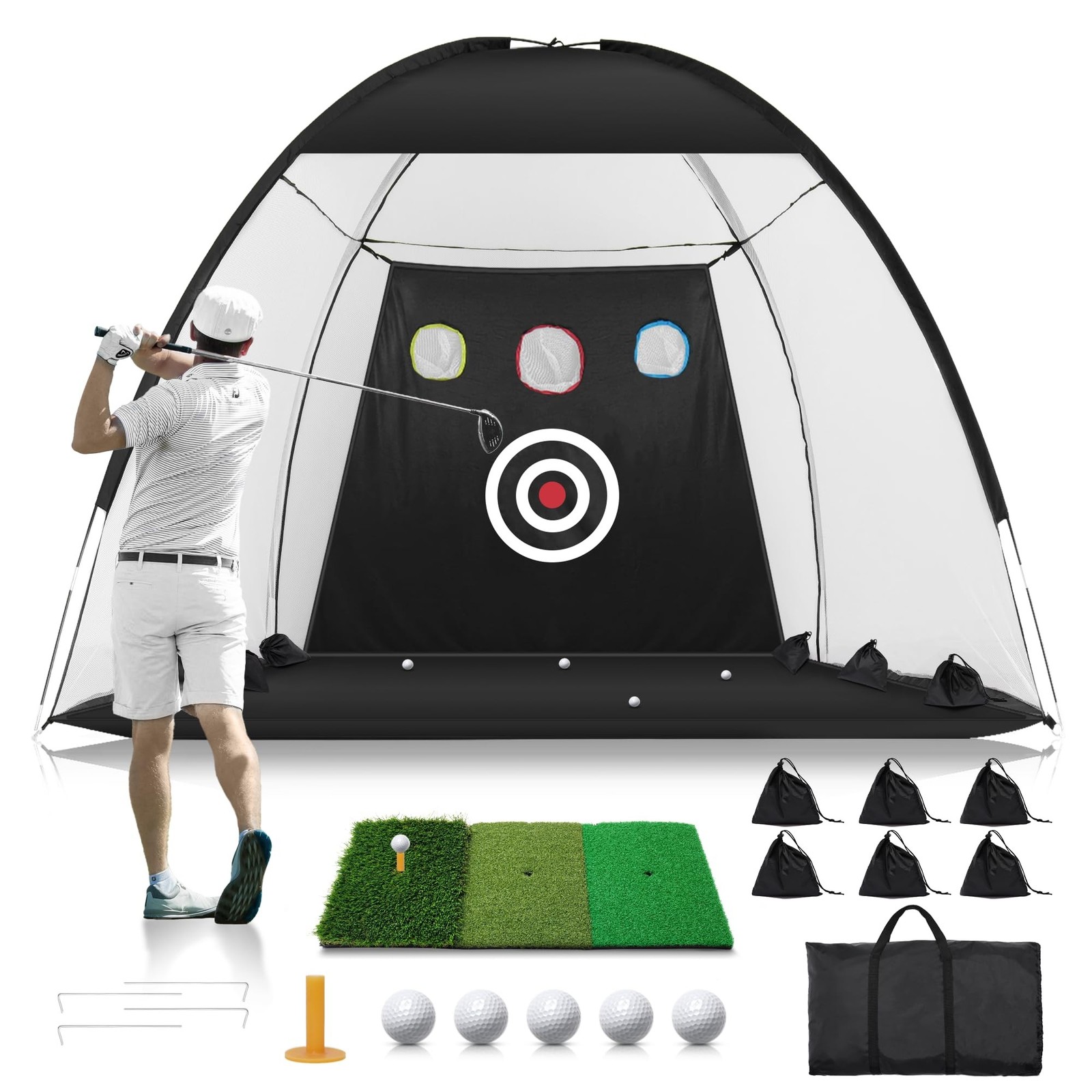 Golf Net: 10x7FT Golf Practice Net for Backyard Driving, Hitting Net with Tri...