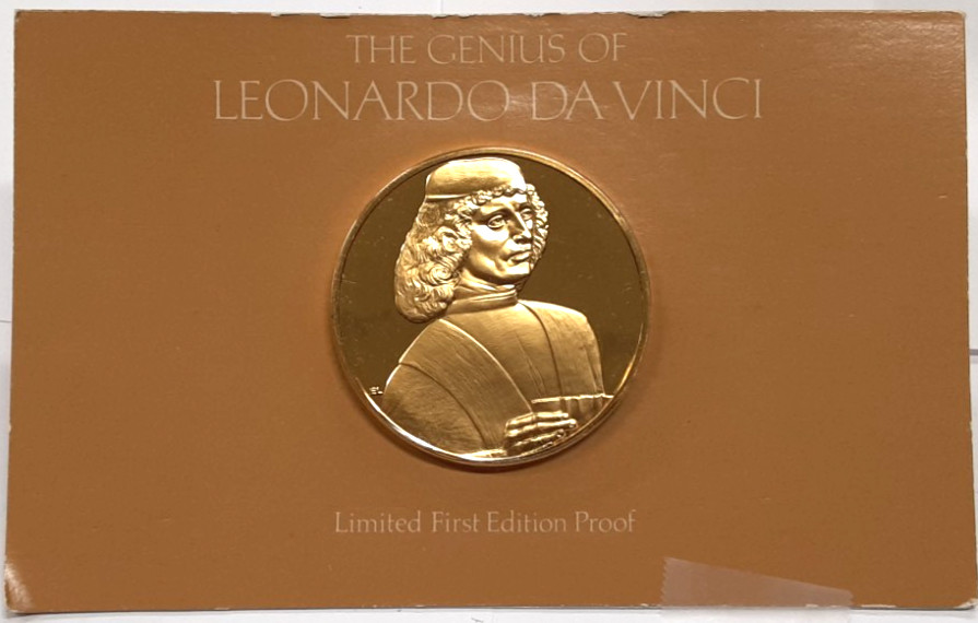 FM 24K Au on .925 Ag 2.1 Troy Oz./51MM PF Medal-DaVinci/Portrait of a Musician