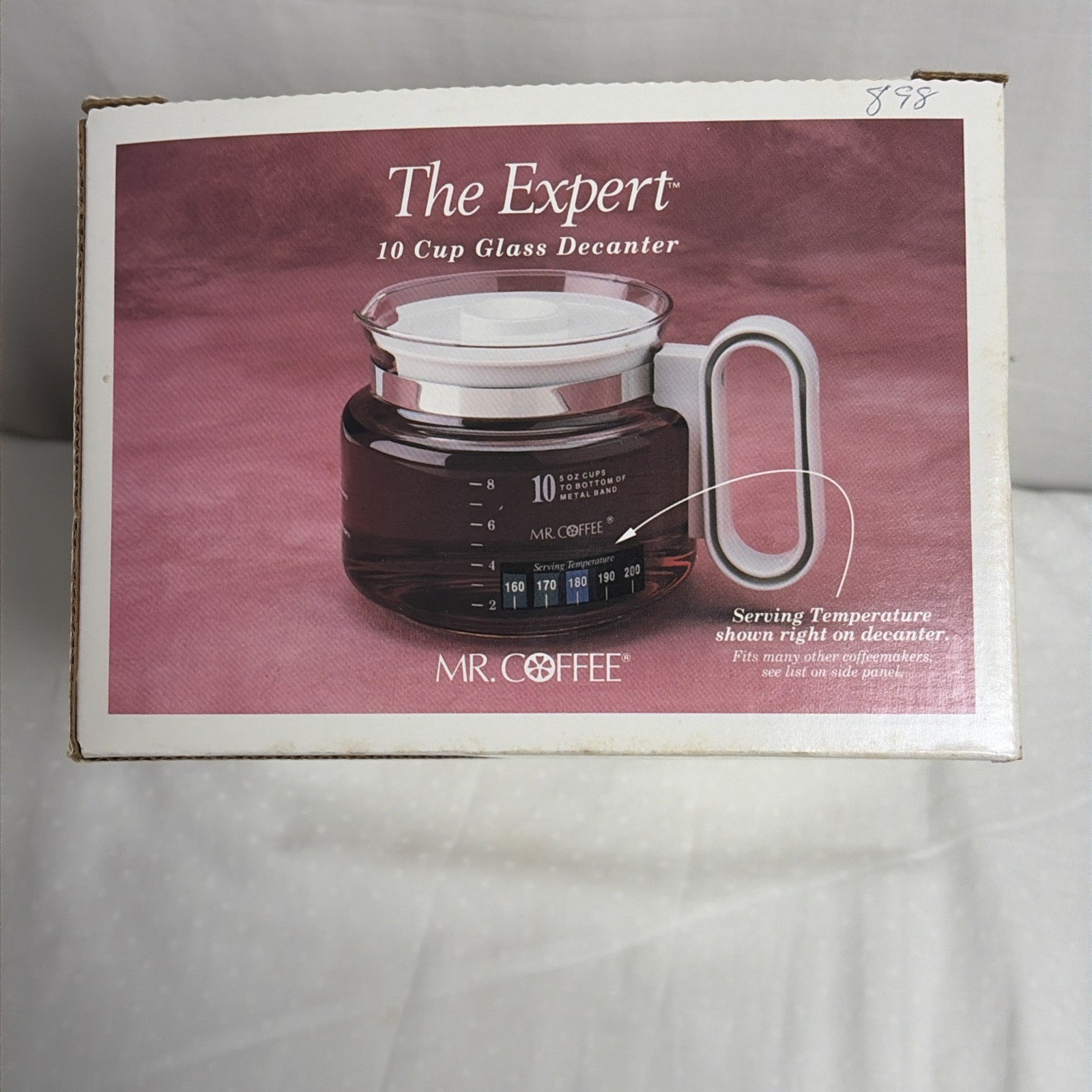 VTG Mr. Coffee Expert 10 Cup Glass Decanter White Lid 1990 Carafe With Box New!