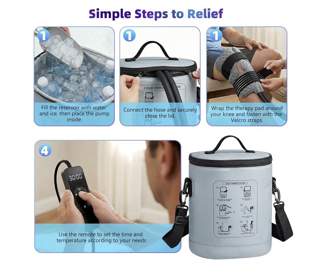 Cold Therapy System with Circulating Cooling Pad, Ultra-Quiet, Leak-Proof, Gray