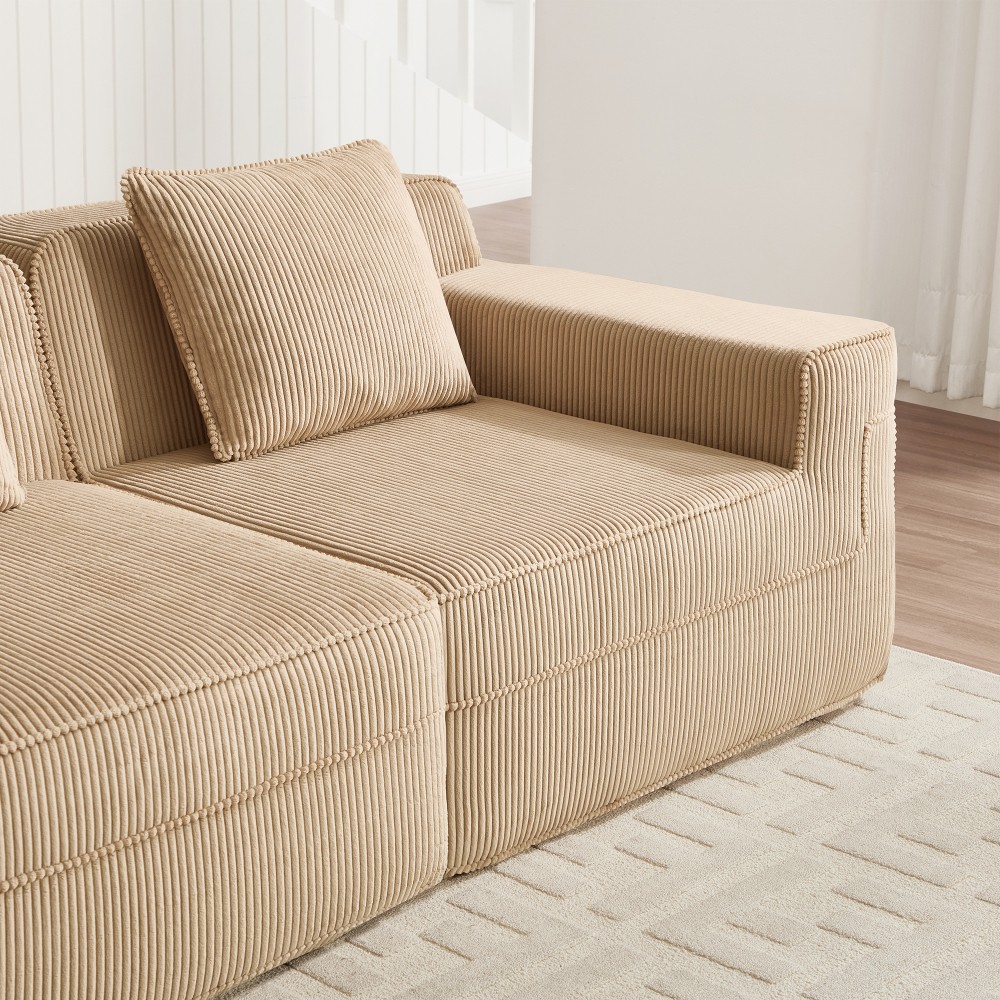 Modular 3-Seat L-Shape Sectional Sofa w/ Ottoman, Corduroy Camel