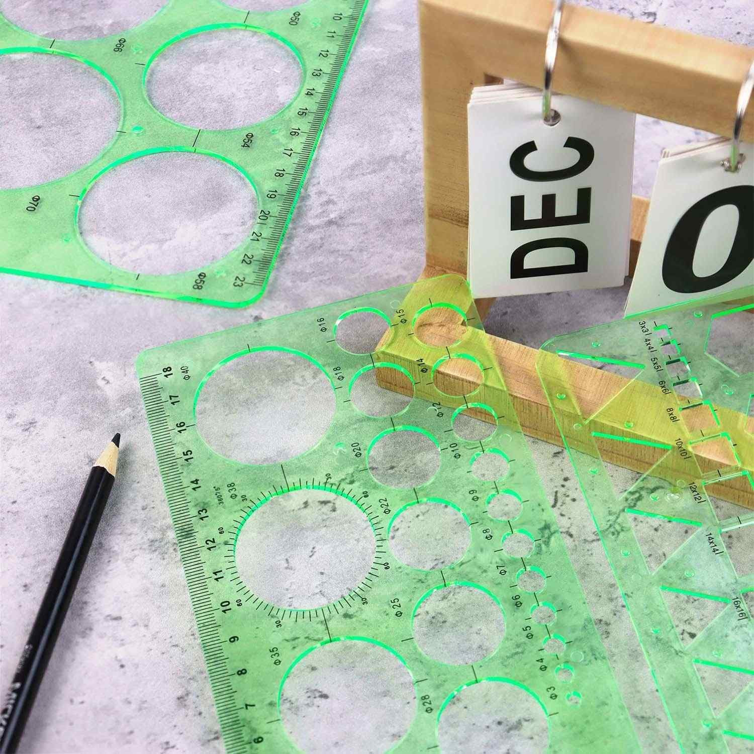 4 Pcs Drawing Template Drafting Stencil Ruler Circle and Oval Templates Plast...