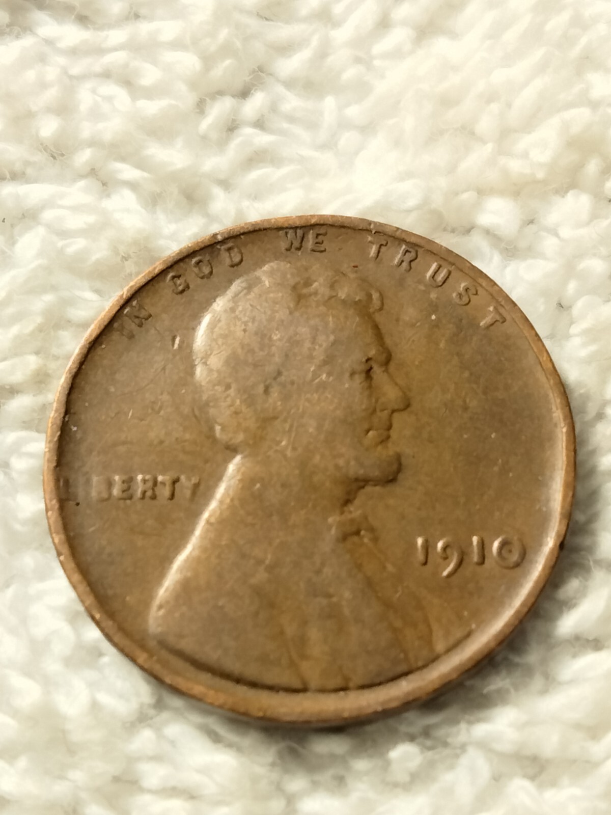1910 P Lincoln Wheat Cent Struck Thru Grease