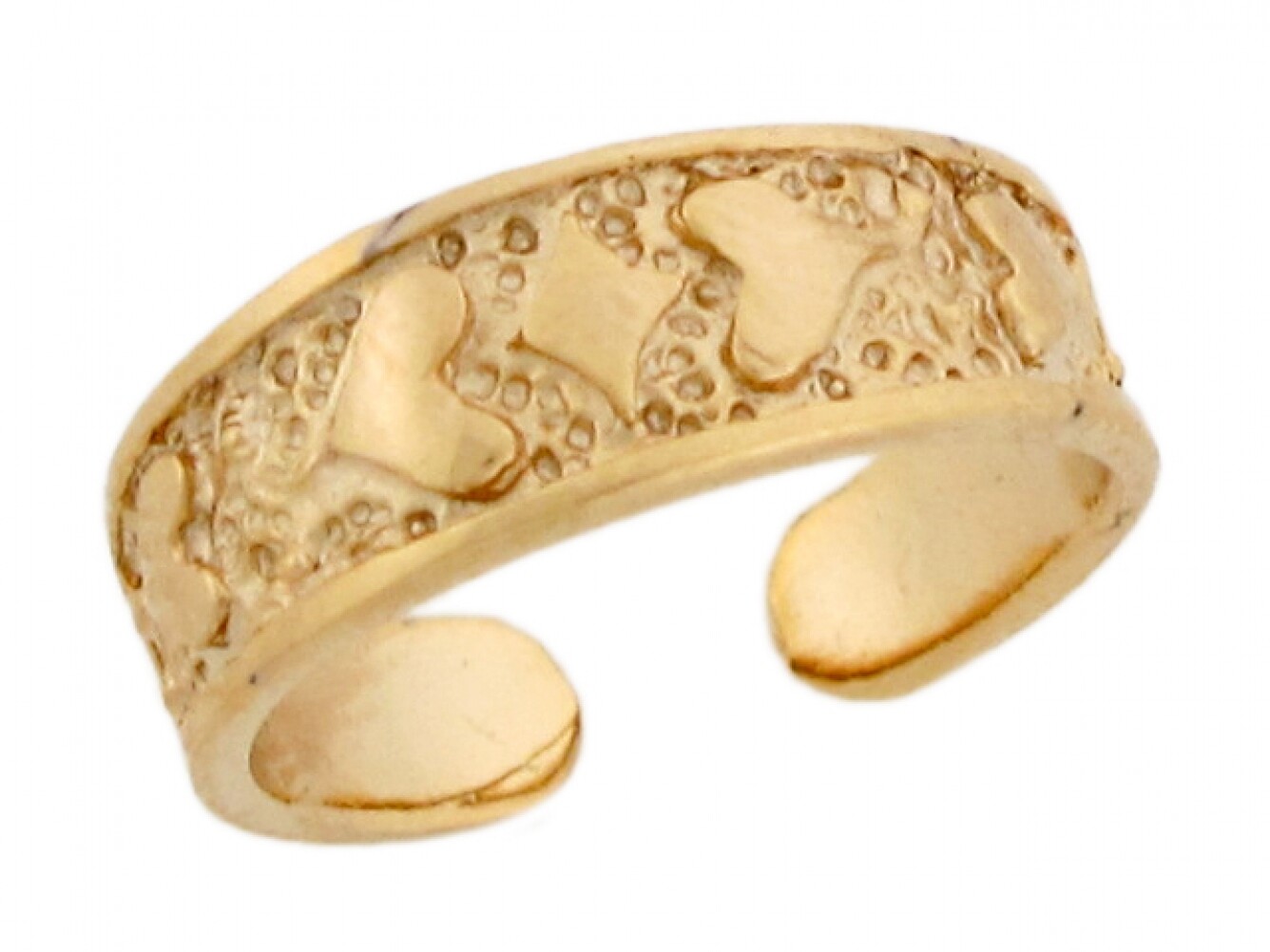 10k or 14k Real Yellow Gold Etched Hearts Design Ladies Toe Ring
