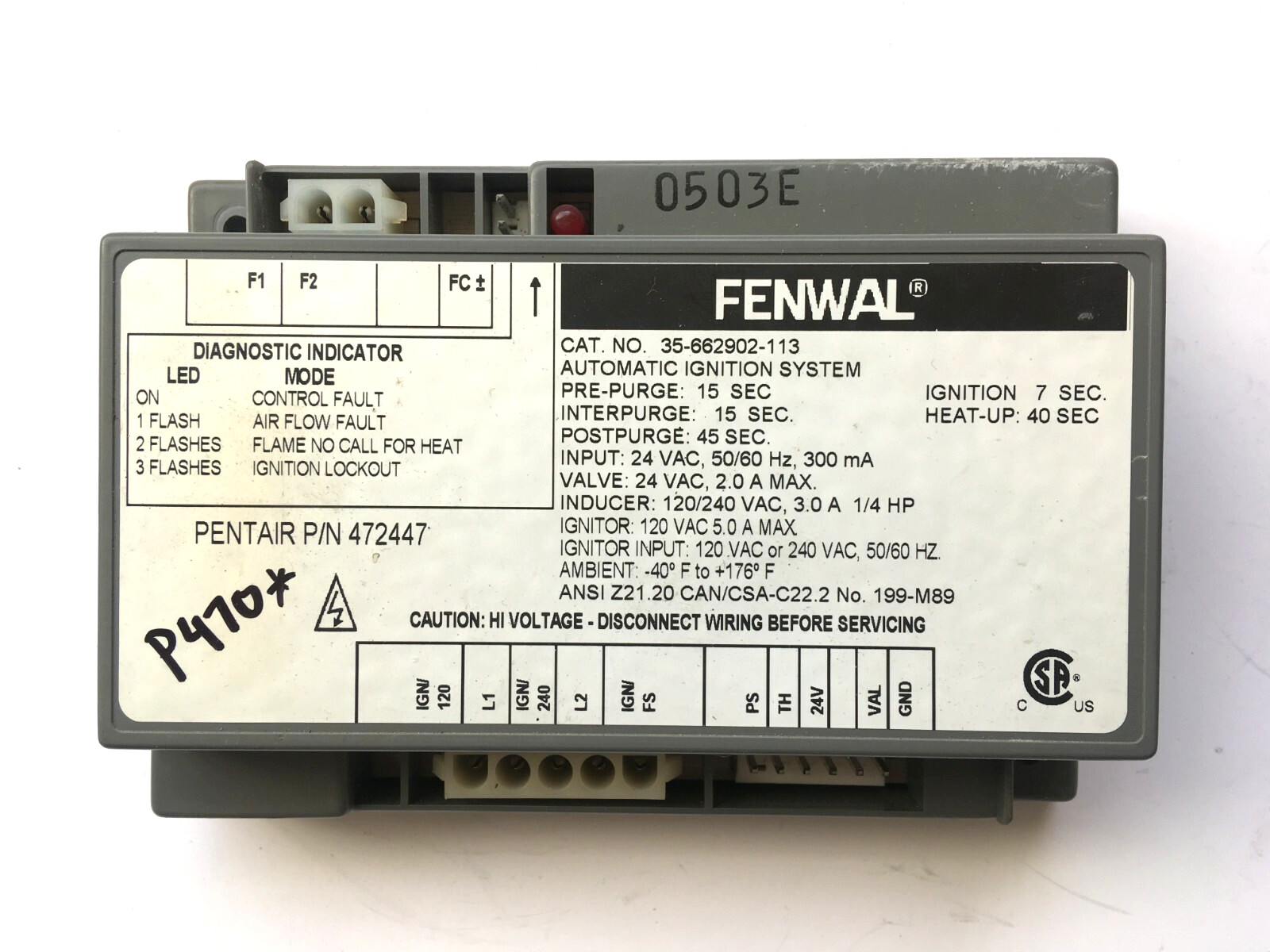 Fenwal 35-662902-113 Automatic Ignition Control System Pentair 472447 used P470*