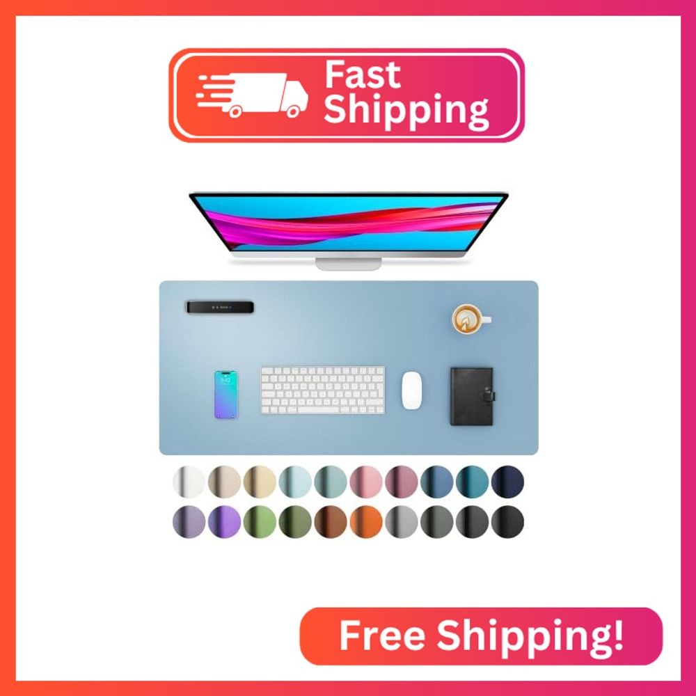 Aothia Faux Leather Desk Mat for Keyboard & Mouse (Sky Blue, 31.5" x 15.7")