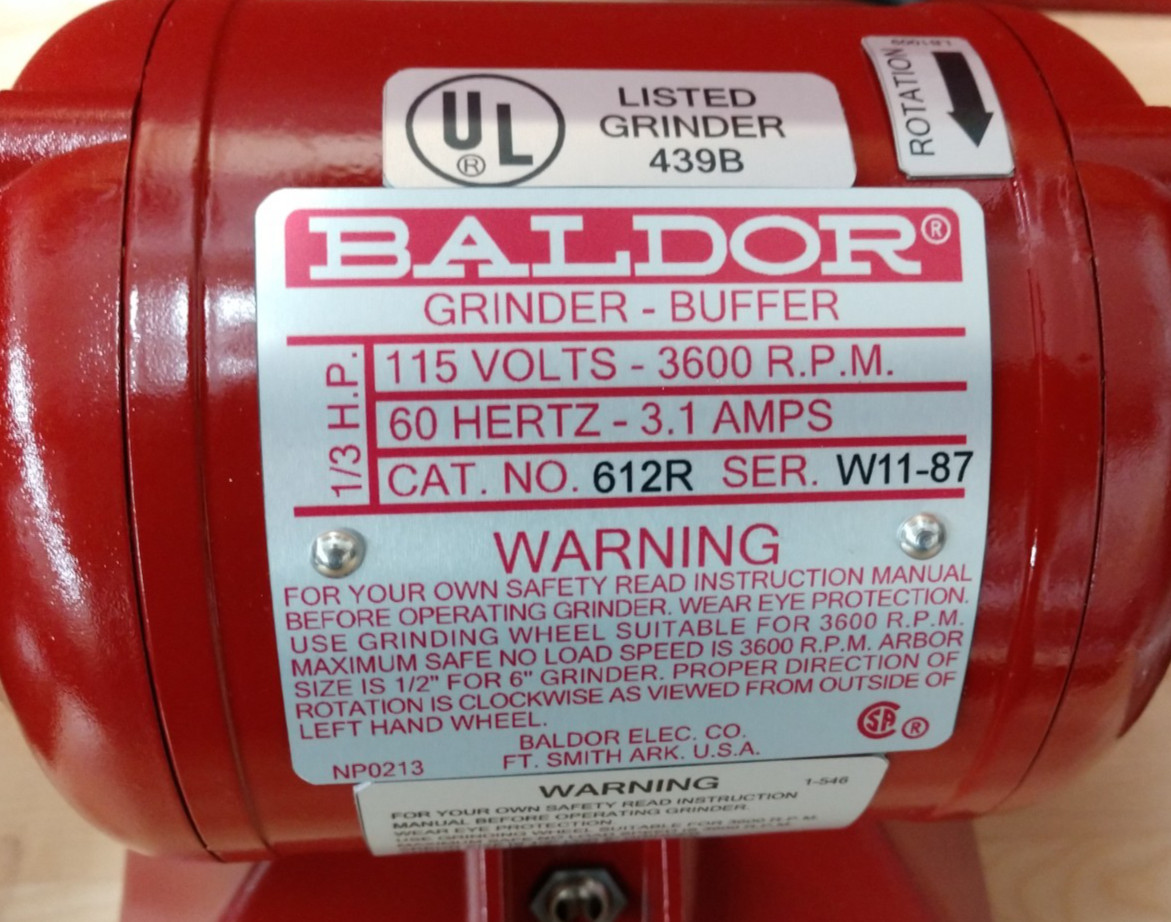 Replacement Bench Grinder Label Set Red 6” | Baldor | Sublimated | USA