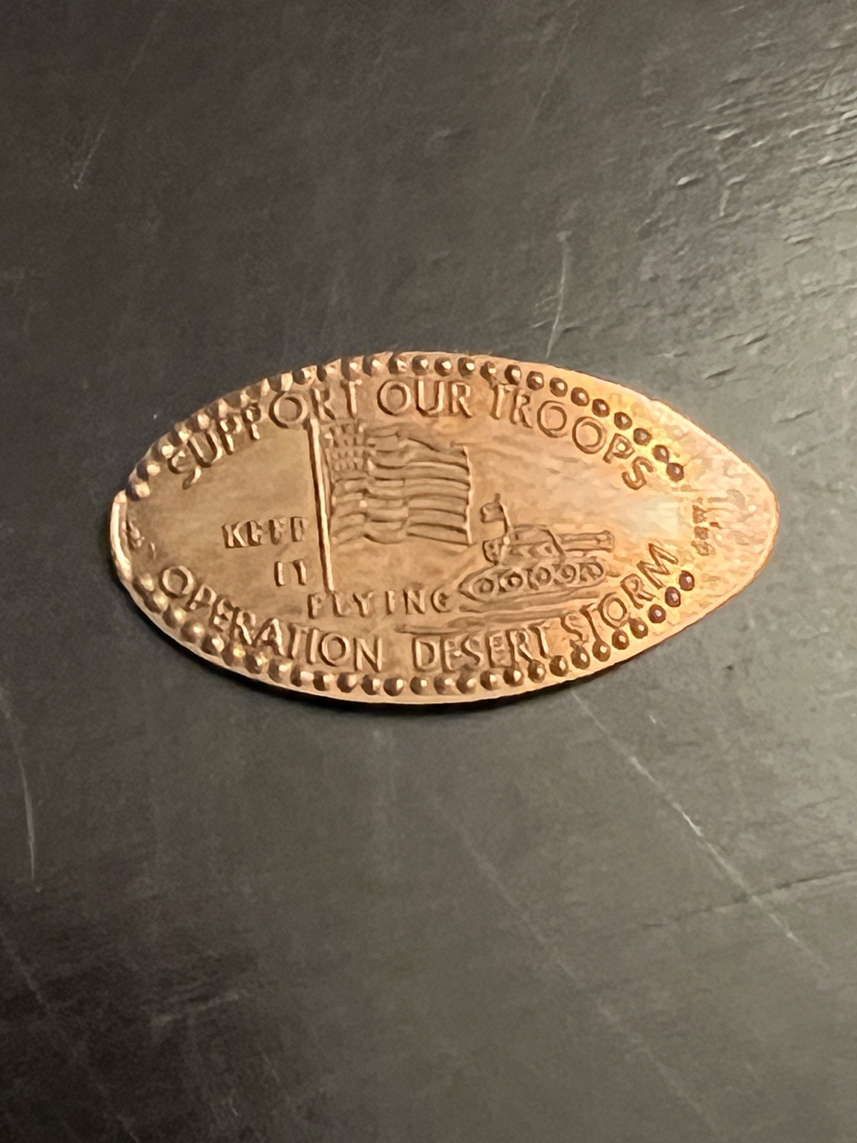 Flattened U.S. Penny Homefront "Support Our Troops" Operation Desert Shield
