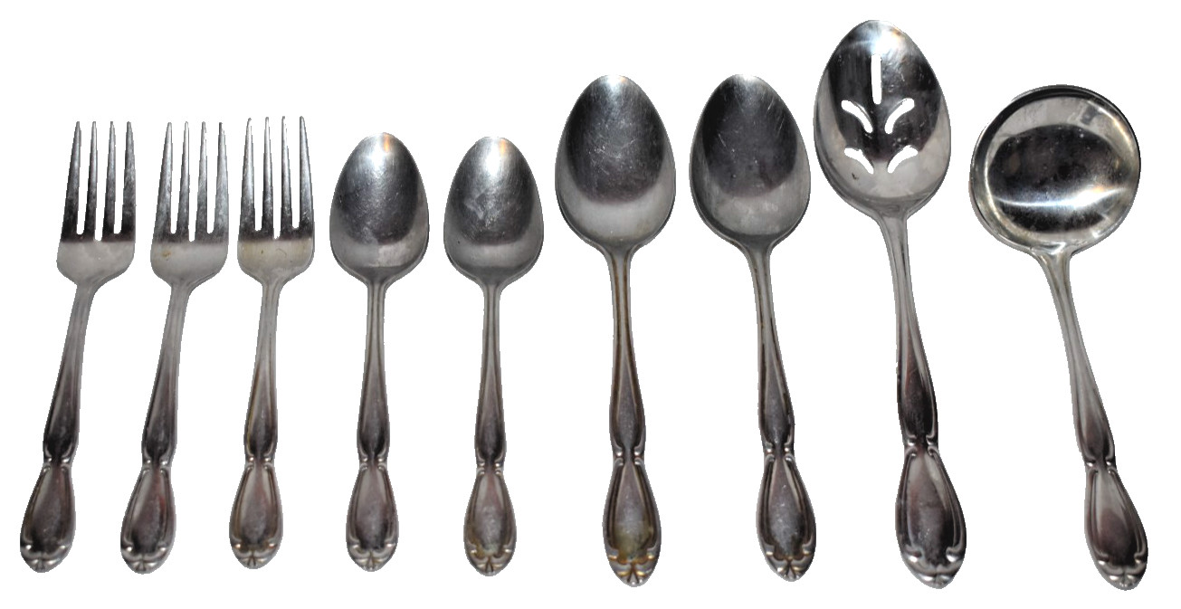 Hanford Forge Carolyn Stainless Steel Flatware 9 Piece Lot Forks Spoons Ladle