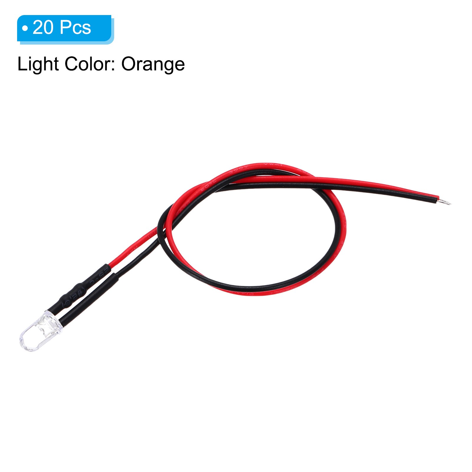 5mm LED Diode Light, 20 Pcs 9-12V DC, Orange Light