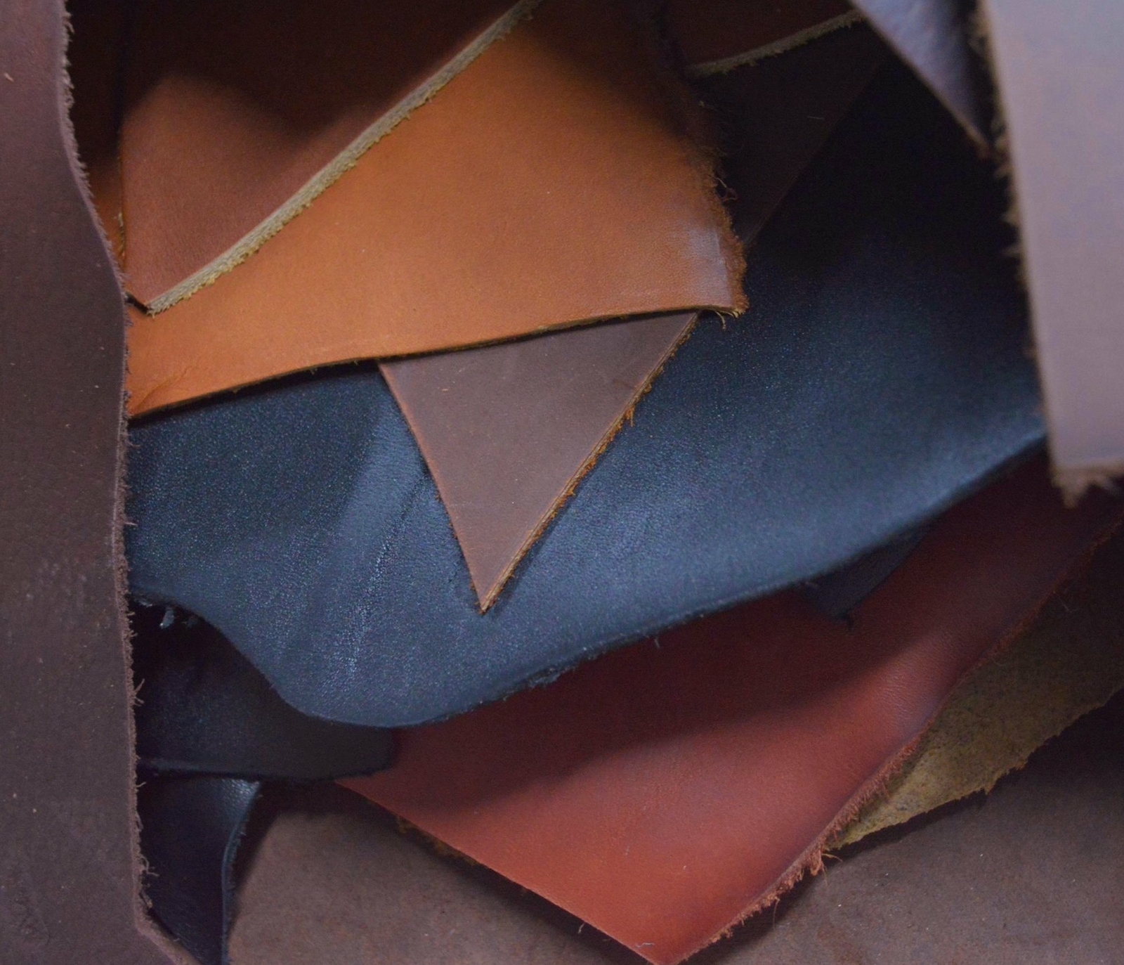 Leather Scraps Oil tanned Cow 3 LB Upcycling Bag 3-5 oz Neutral Toned colors