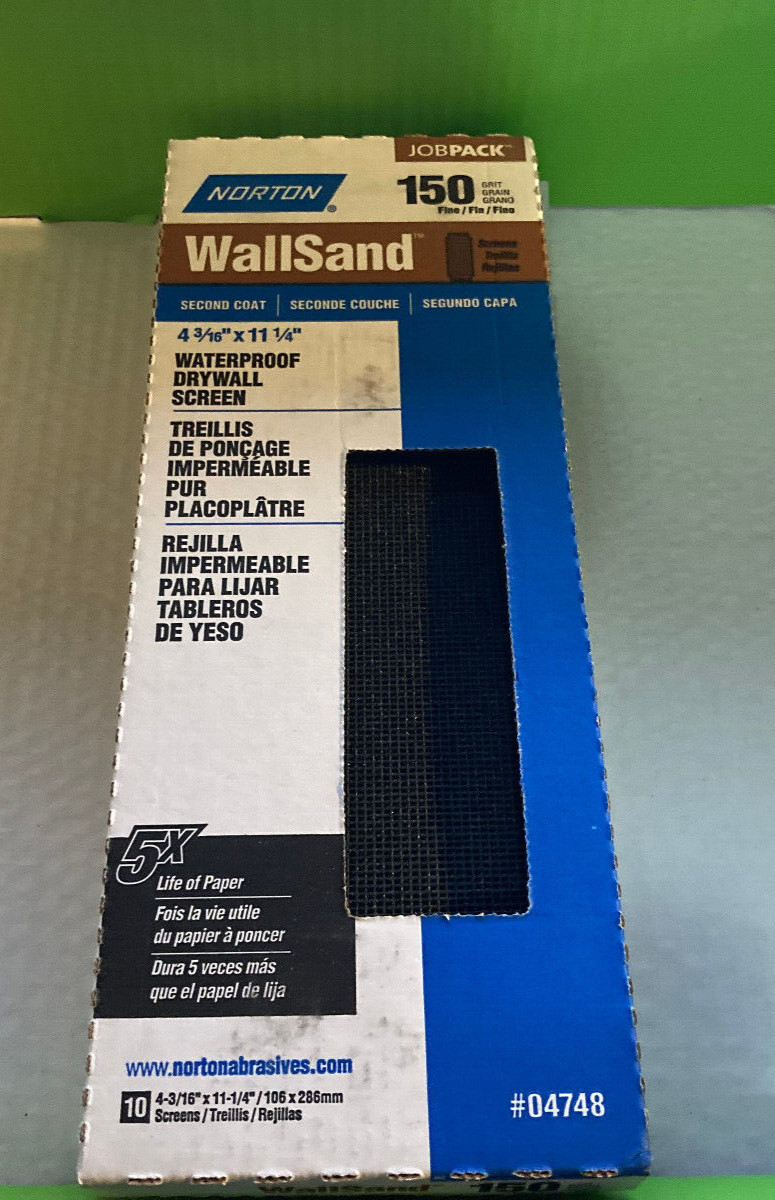 Lot of 2 -Norton 04748 WallSand Drywall Screen, 11-1/4" L x 4-3/16" W, 150 Grit
