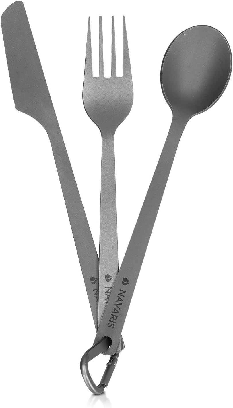 Titanium Camping Cutlery Set - Lightweight Camping Utensils for One - Knife, For
