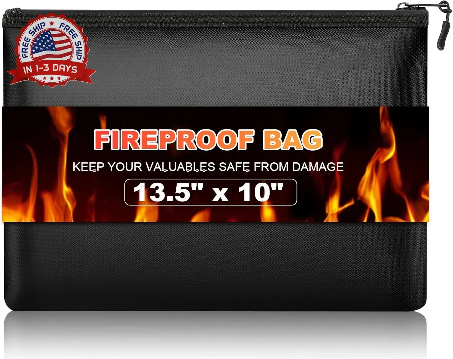 Fireproof Money Bag, 13.5 x 10 Inch, Fire Proof Bag for Documents, Waterproof Tr