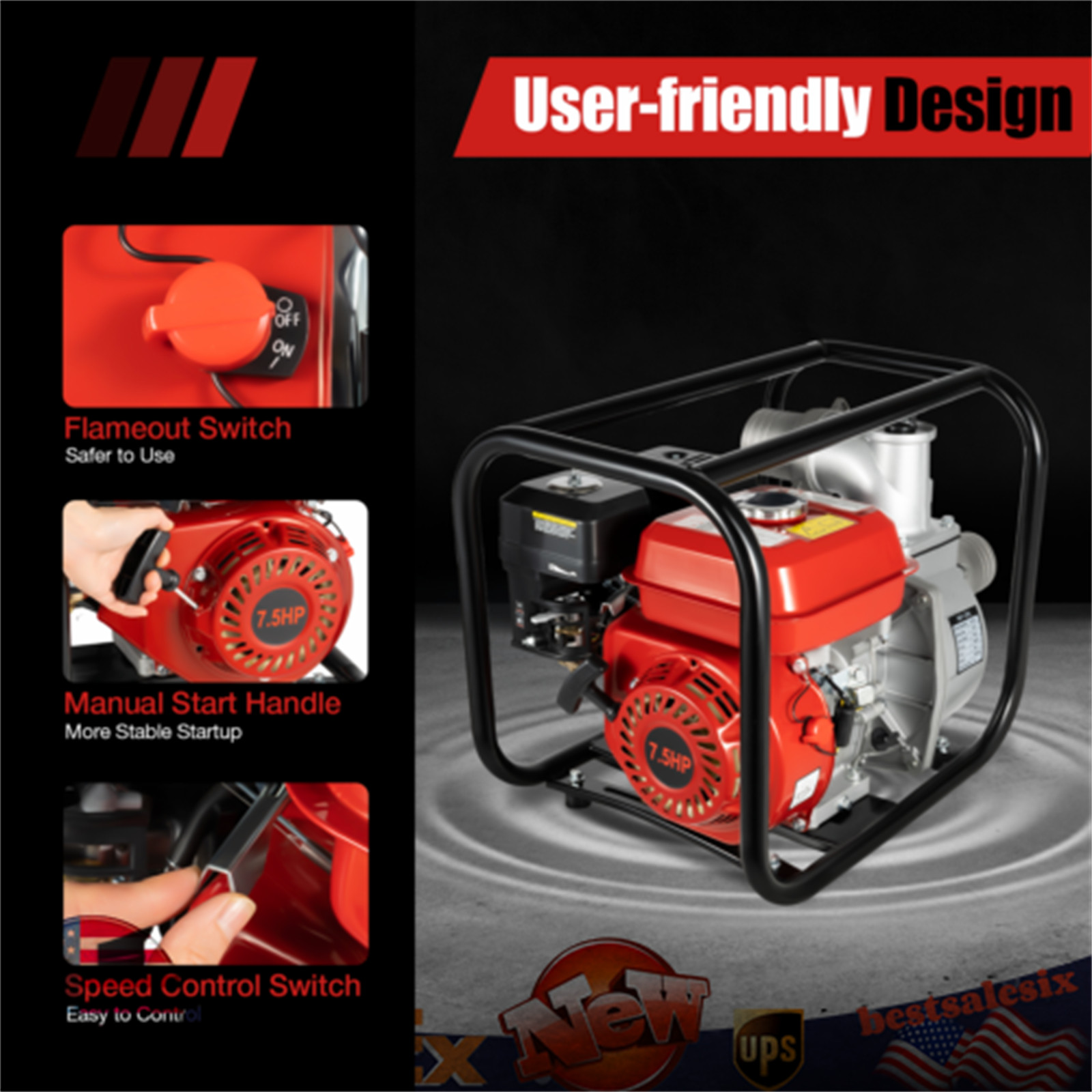 3" 7.5HP Agricultural Irrigation Water Pump Garden Farm Gas Powered Pump