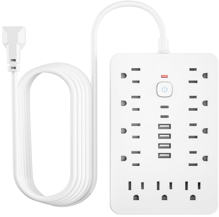 Regleta enchufe plano 6FT 11 tomas 6 USB USB-C 1250W interruptor, Nuevo