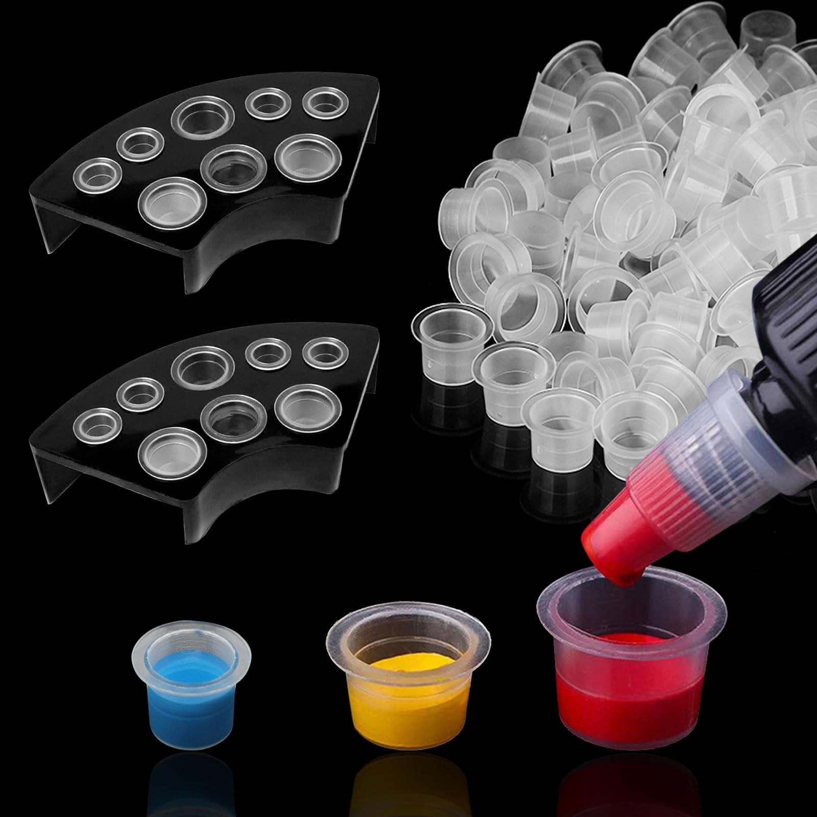 300pcs Tattoo Ink Caps with 2pcs Cups Holder - SML Mixed Size...