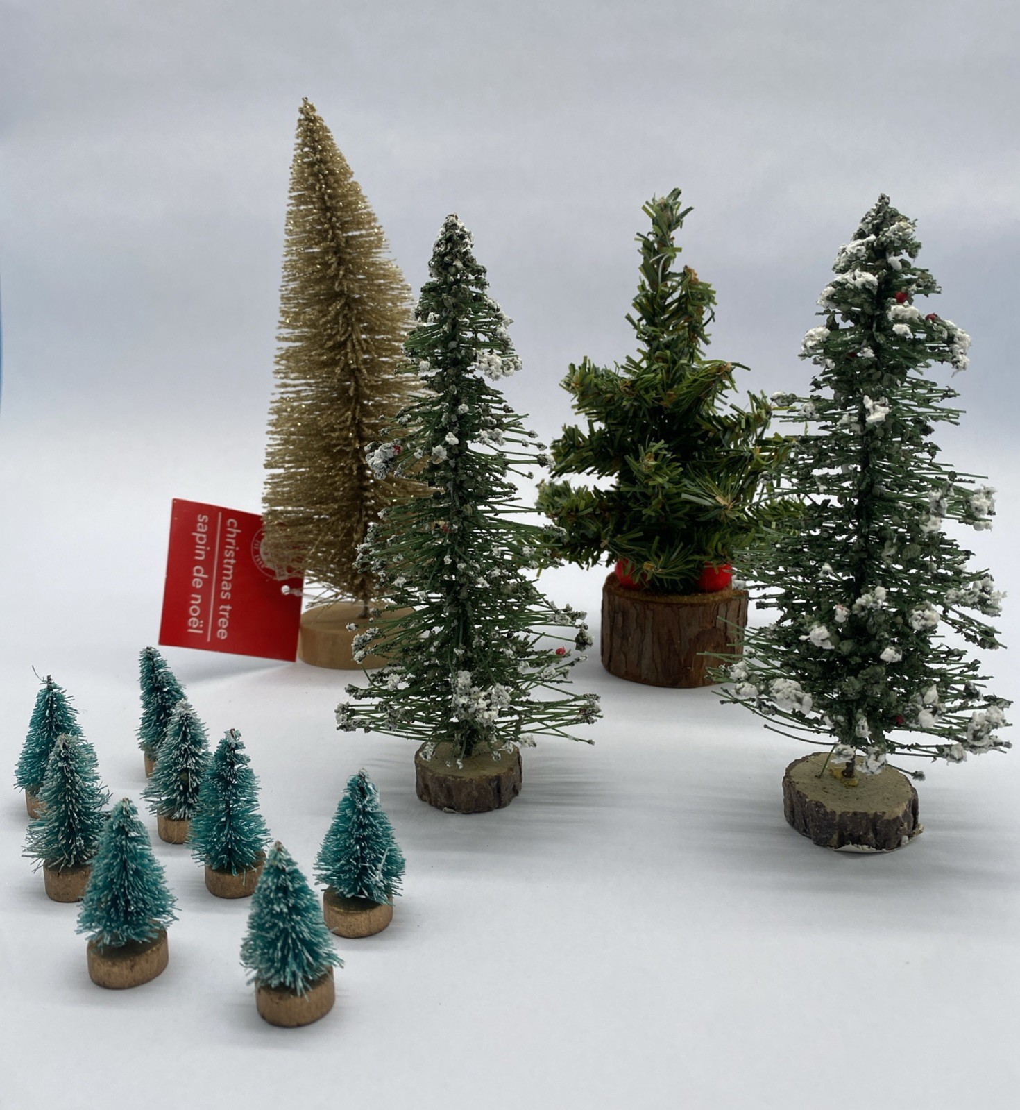 Various Bottle Brush Trees Mixed LOT Of 12 Wood Bottoms Variety Of Sizes