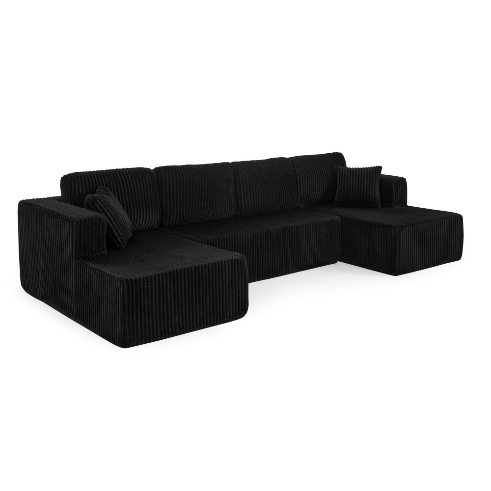 Green Corduroy Modern Sectional Sofa Sleeper 5-Seater Couch