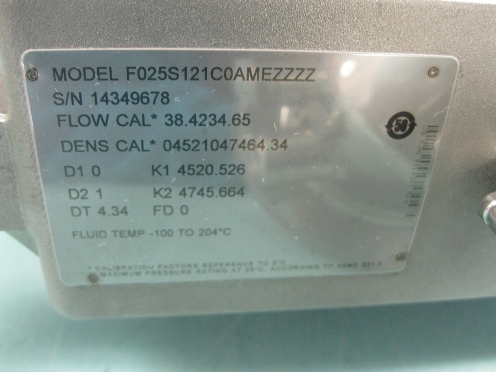 1/2" Micro Motion F025 Mass Flow Sensor 2400 Transmitter B19