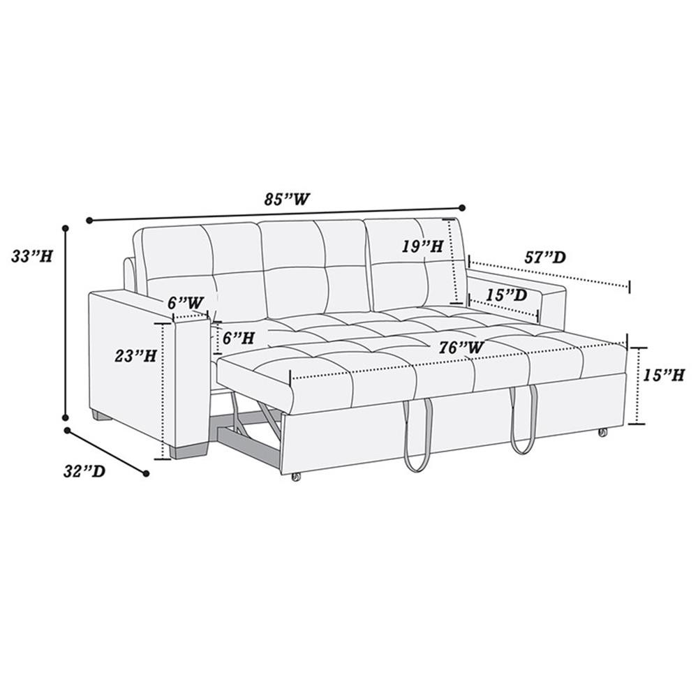 Poundex Furniture Polyfiber Fabric Convertible Sofa in Blue Grey