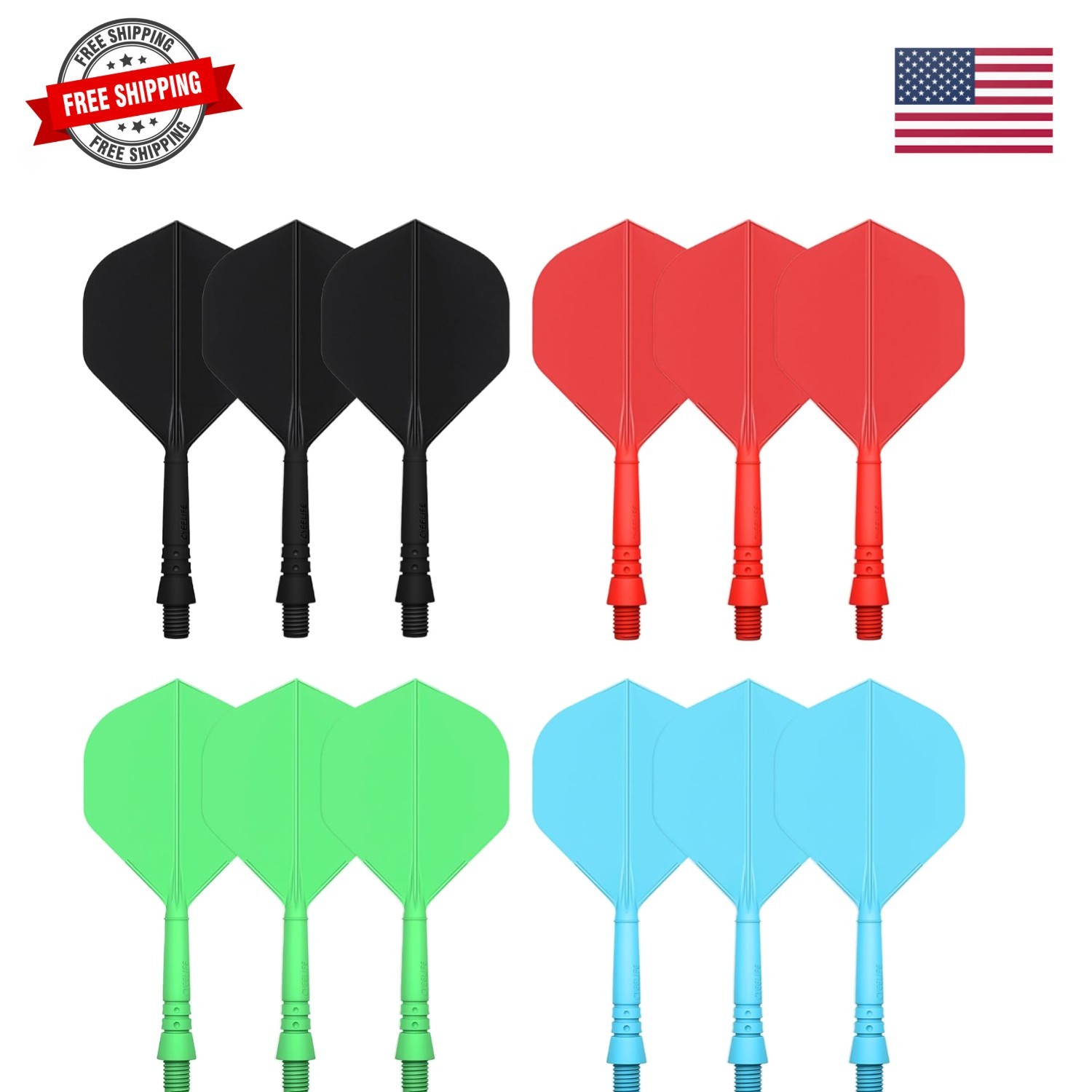 Integrated Dart Shaft and Flights Standard Shape,Black/Red/Blue/Green,4 Set 1...