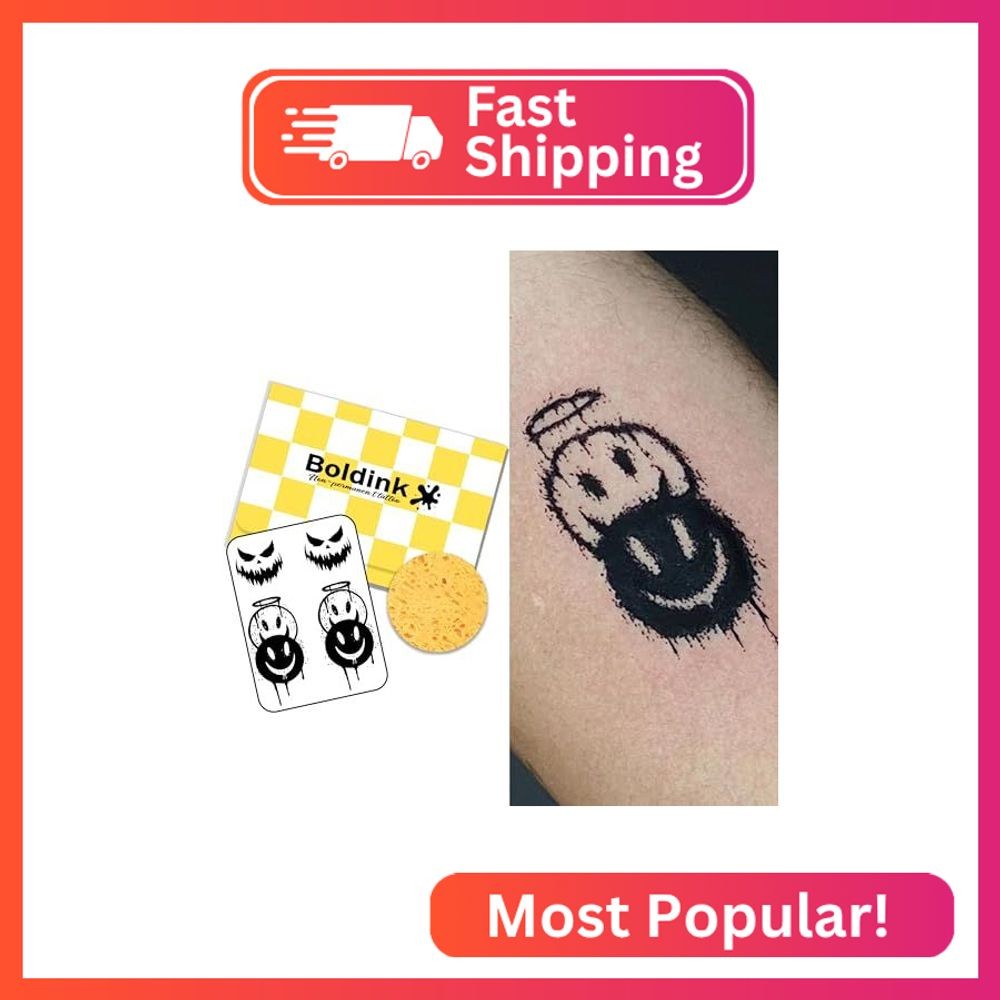 Smiling Face Temporary Tattoo,Waterproof Semi Permanent Tattoo for Hand Arm
