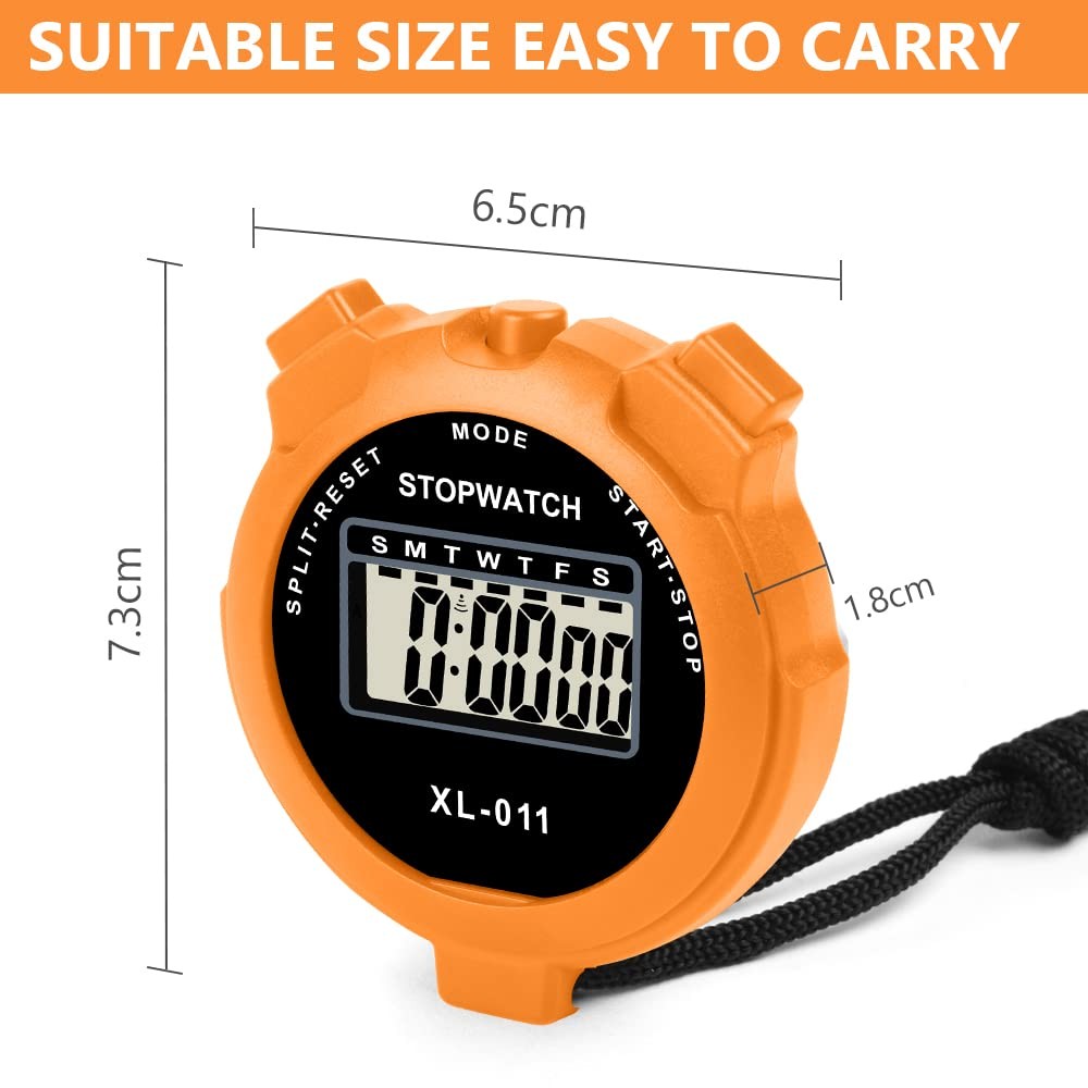 Large Display Stopwatch Digital Sport Timer with Single Lap Split, 12/24 Hour