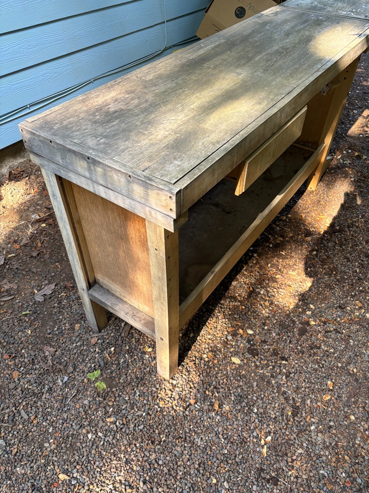 Vintage Biege Oversized Deluxe Craftsman Wooden Workbench with Under storage
