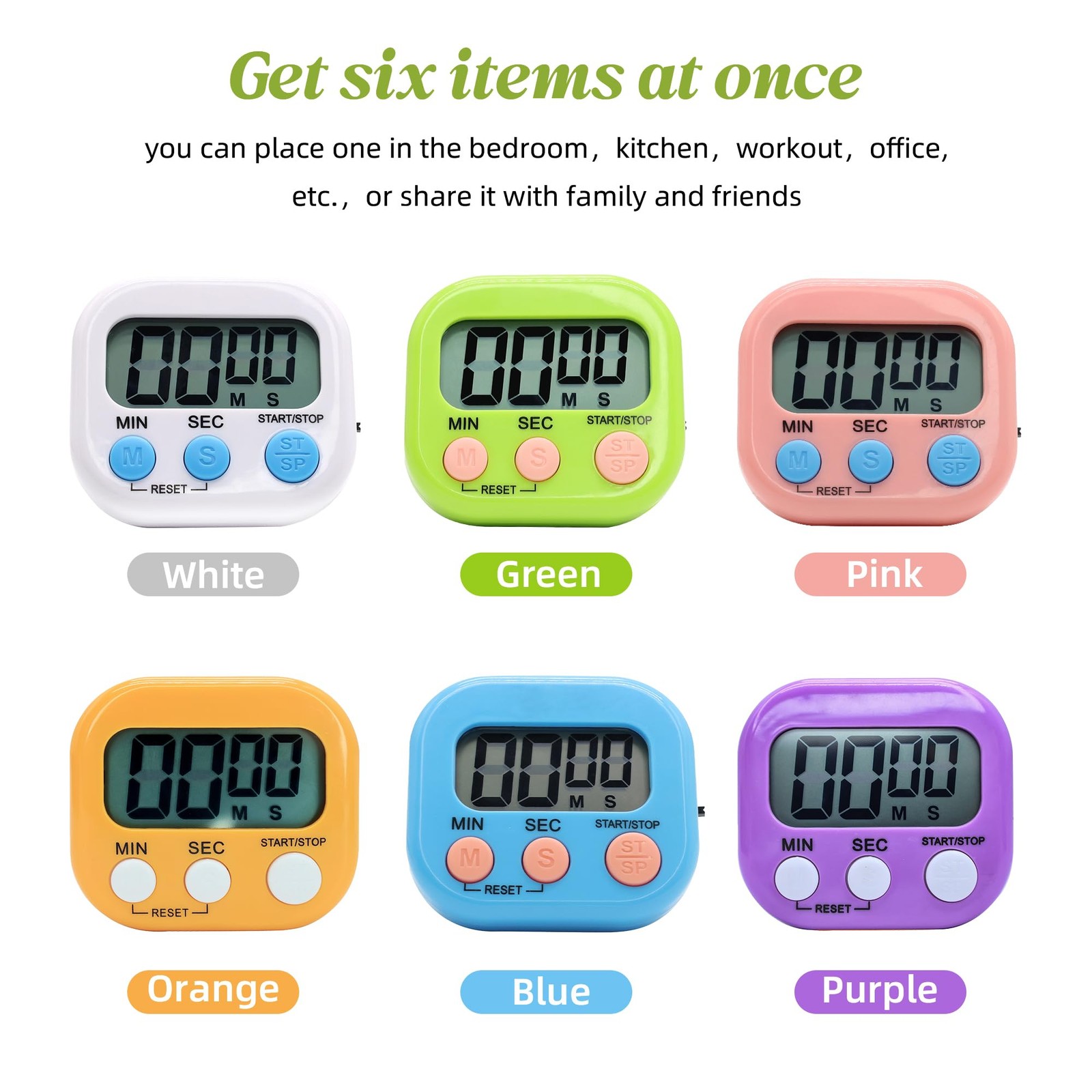 6 Pack Multi-Function Electronic Timer - Kitchen Timer,Magnetic Digital Timer...