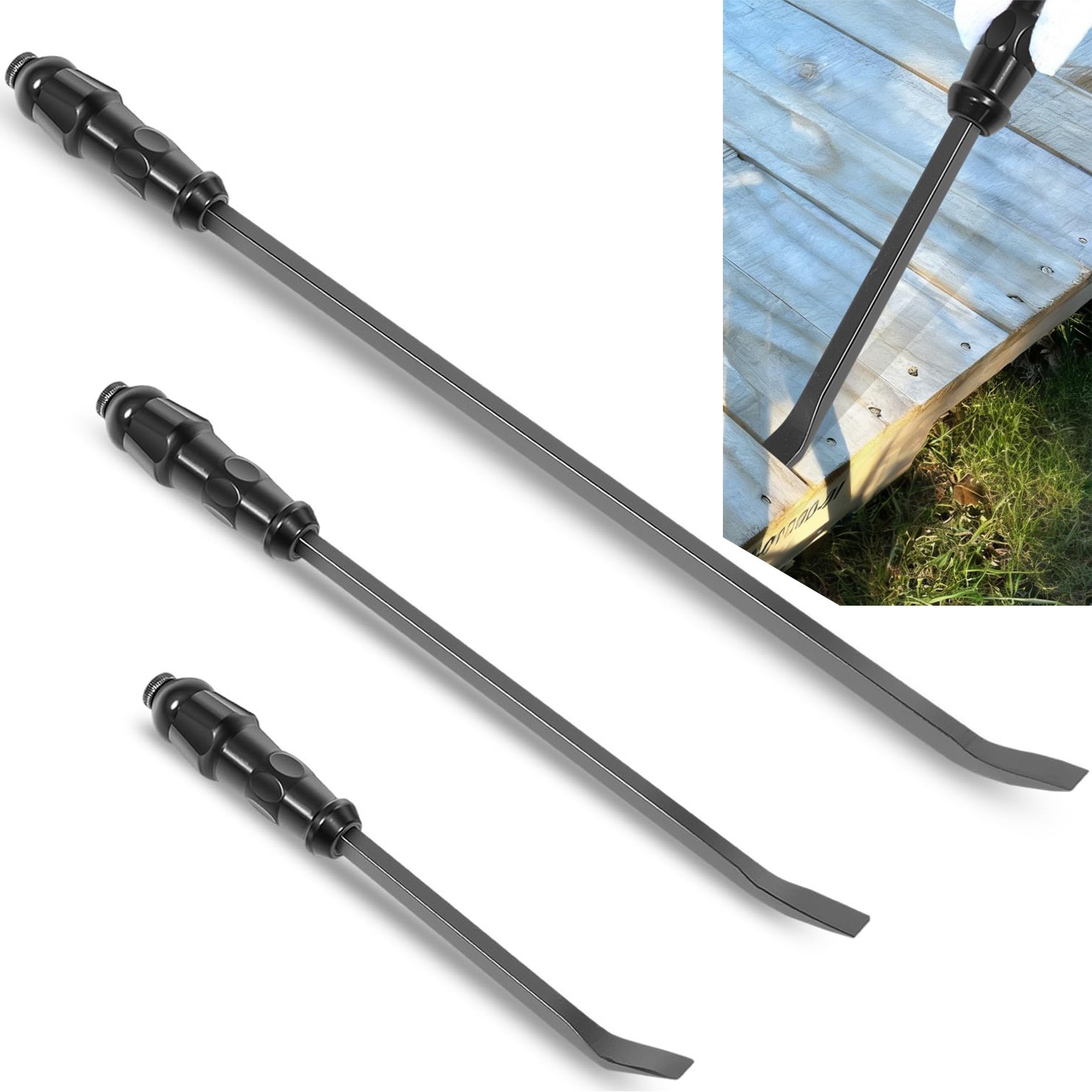 3Pcs Angled End Pry Bar Set,12",17",25" Heavy Duty Pry Bars w/Thicker Strike Cap